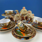 Vintage Satsuma Moriage Japanese Gold Dragon Tea Set. 4 Cups & Saucers. 3 D Dragons. Gift for Tea Connoisseur Collector. Asian Home Decor.