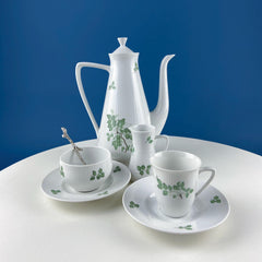 Rorstrand Rodos Espresso Dessert Modern Dish Set. 1900's Swedish Coffee Breakfast Set for 11. Leaf Motif. Dining Tea Room Table Decor.