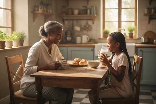 Grandmother enjoying a morning moment with granddaughter